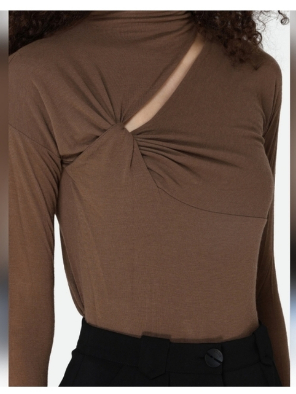 PINKO Long-Sleeve Twist Detail Top in Brown